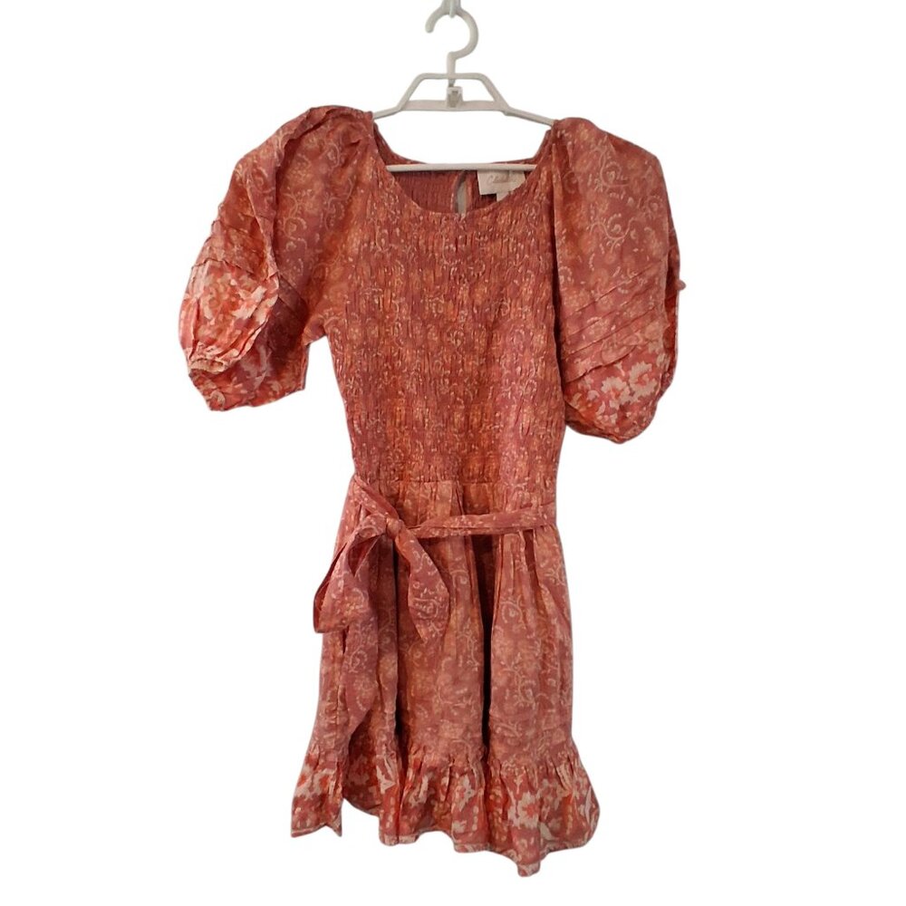 Cleobella Mini mini dress womens Small pink floral organic cotton belt smocked